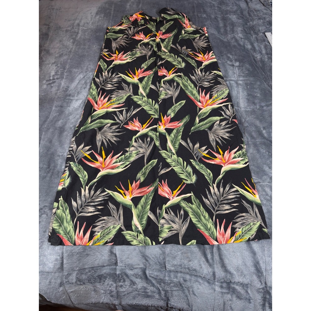 Paradise Found Honolulu Hawaii Black Bird of Paradise Floral Maxi Dress Womens